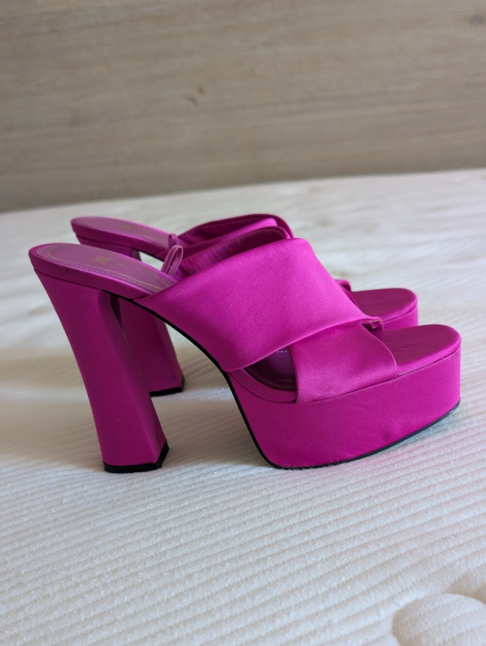 Zara Fuchsia Satin Platform Slide Heels
